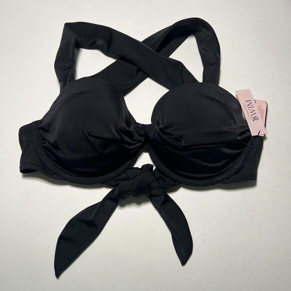 Victoria Secret 34C Twist Front Balconette Bikini Top Crossback Underwire Black - Picture 2 of 7
